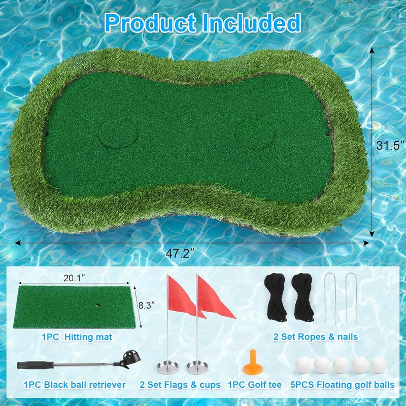 Chriiena Floating Golf Green for Pool/Lake, Floating Chipping Mat with Ball Retriever & Anti-Drift Ropes - Stable Golf Putting Practice Game Set for Golfers - Image 4
